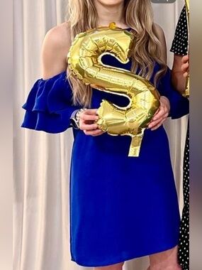 silence + noise Royal Blue Off-Shoulder Ruffle Sleeve Mini Dress